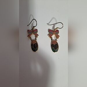 Tiny Vintage Easter Egg And Bow Earrings